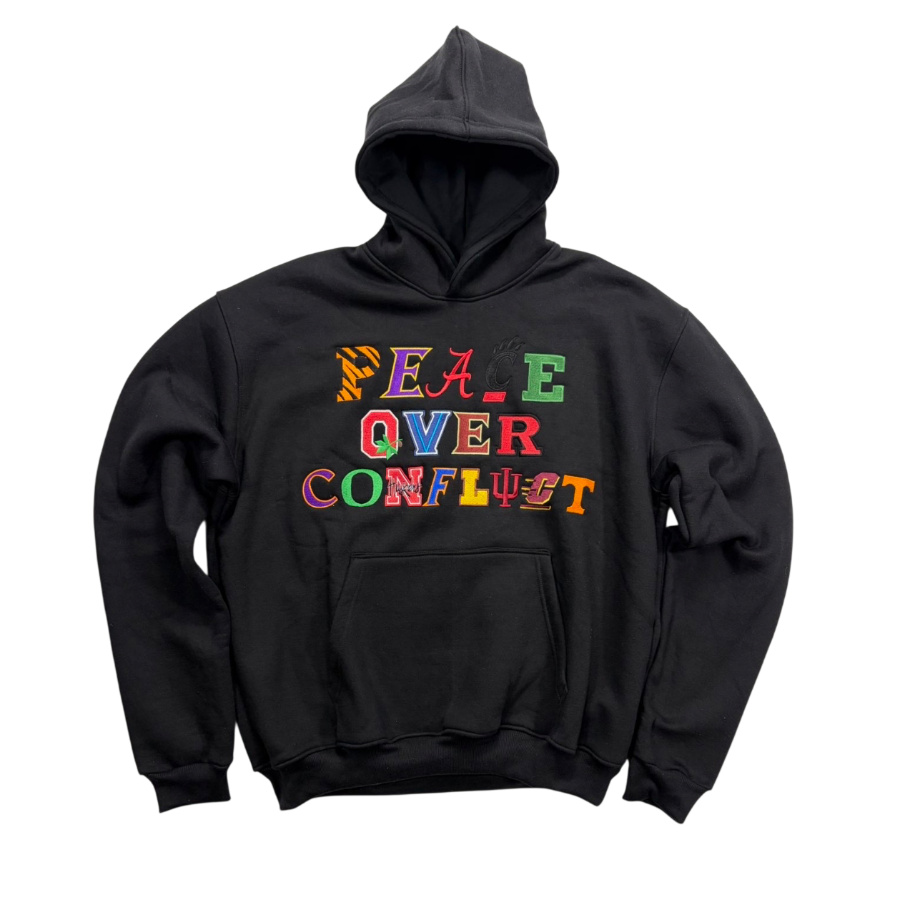 “Peace Over Conflict” Black College Logo Hoodie
